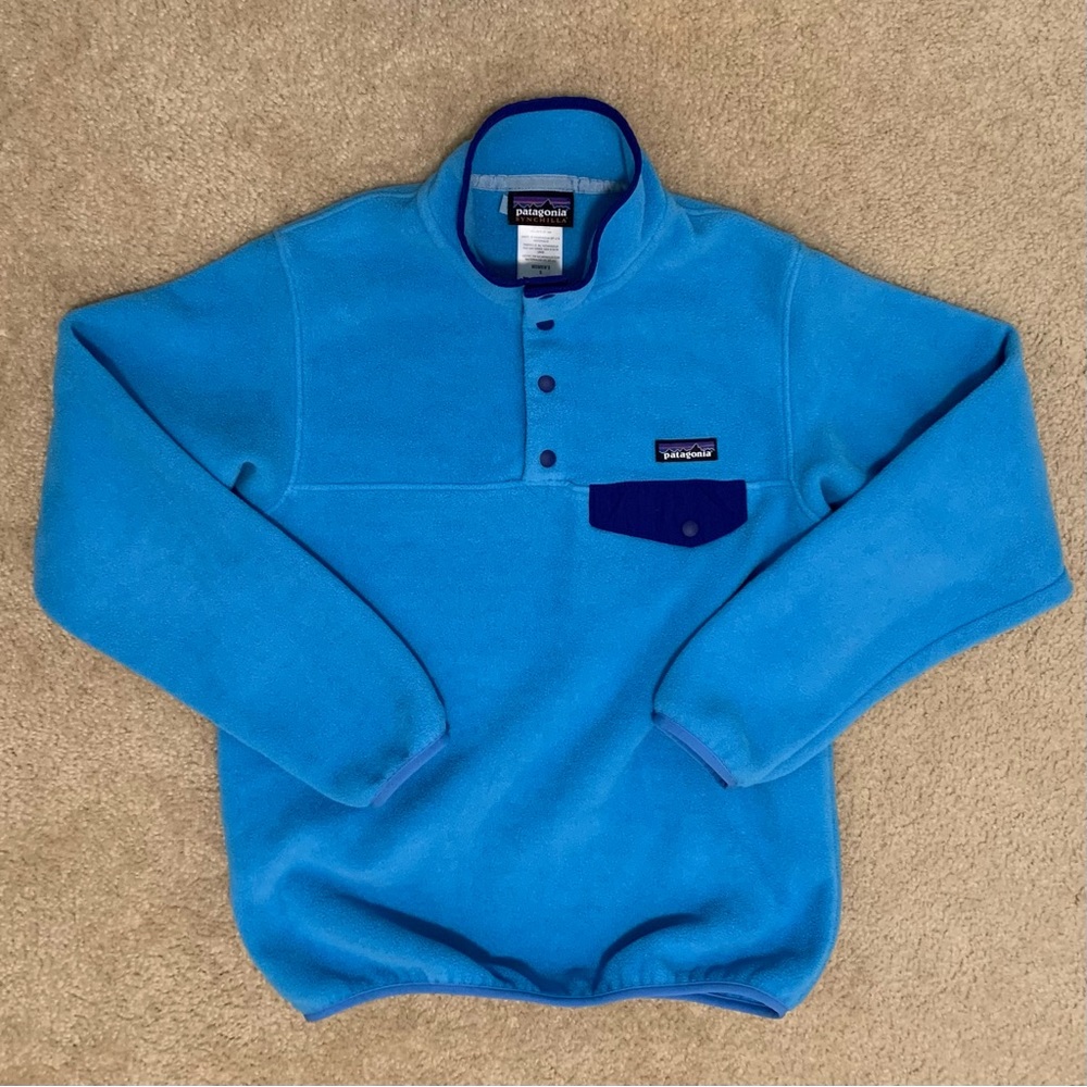 Patagonia Women’s Lightweight Synchilla Snap T Pullover Fleece Small Blue Hiking